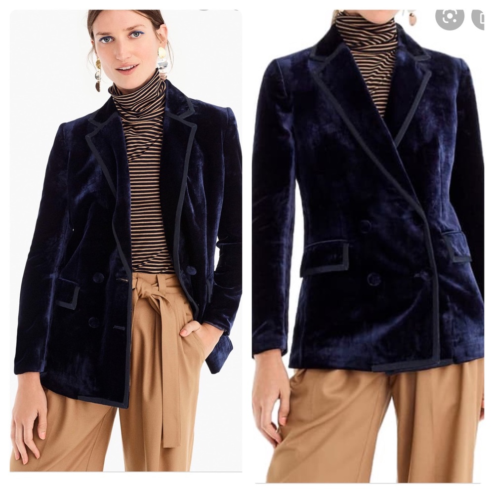 New J.crew Double Breasted Blue Velvet Blazer Size 2 small S - Picture 3 of 11
